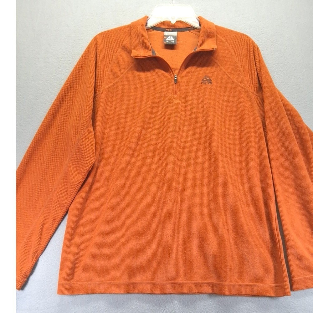 Nike ACG Men's 1/4 Zip Orange Waffle Quarter Zip Pullover 90s/Y2k Vintage Size S